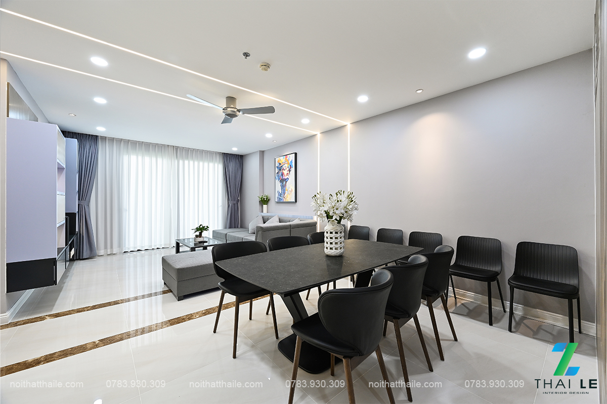 Thi công nội thất phòng khách căn hộ Hà Đô Centrosa - Block O1